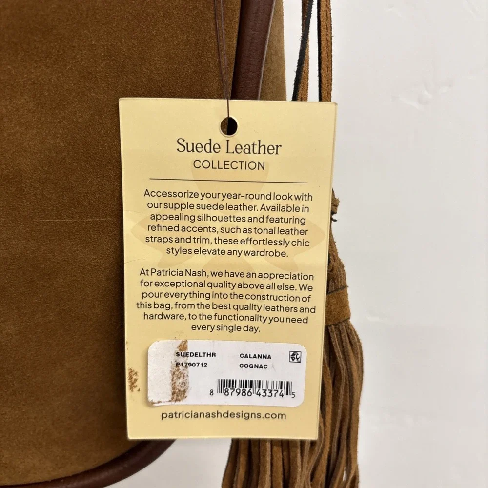 Patricia Nash Cresent  Medium Leather‎ Shoulder Bag Cognac With Tassels NWT New